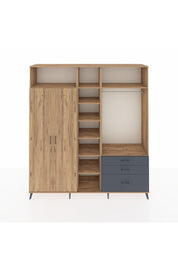 Hyperion Dolap 9 Raflı 3 Çekmeceli 2 Askılı 220x44x243 Çam-Çam/Antrasit