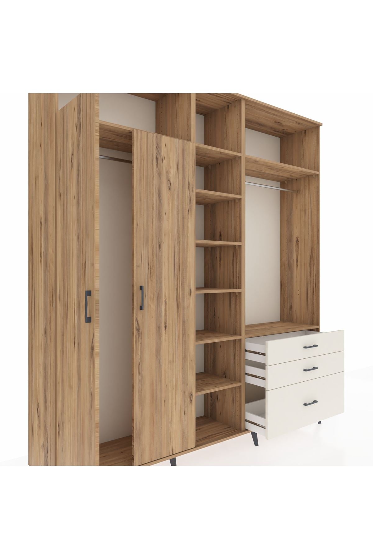 Hyperion Dolap 9 Raflı 3 Çekmeceli 2 Askılı 220x44x243 Çam-Çam/Aytaşı