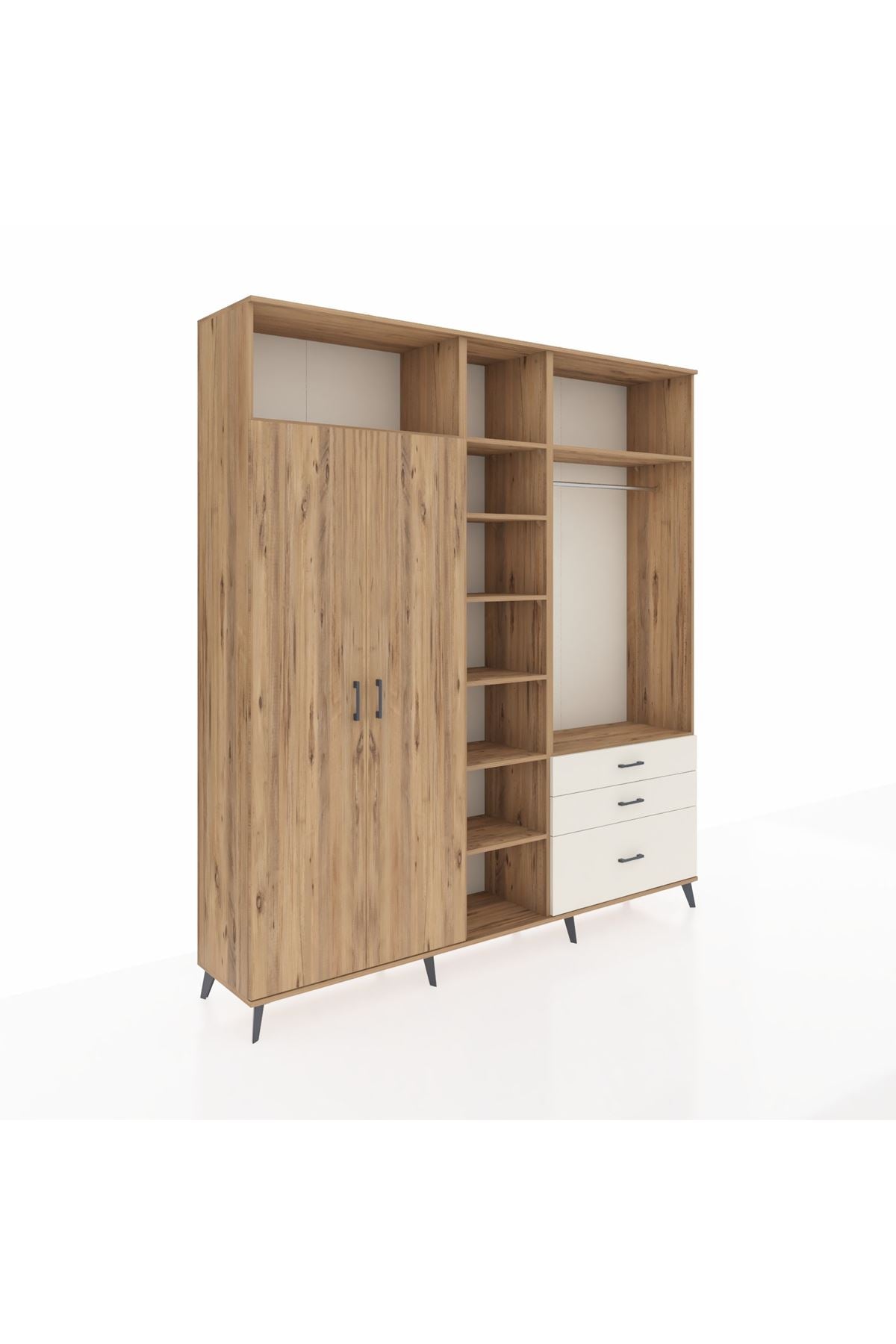 Hyperion Dolap 9 Raflı 3 Çekmeceli 2 Askılı 220x44x243 Çam-Çam/Aytaşı