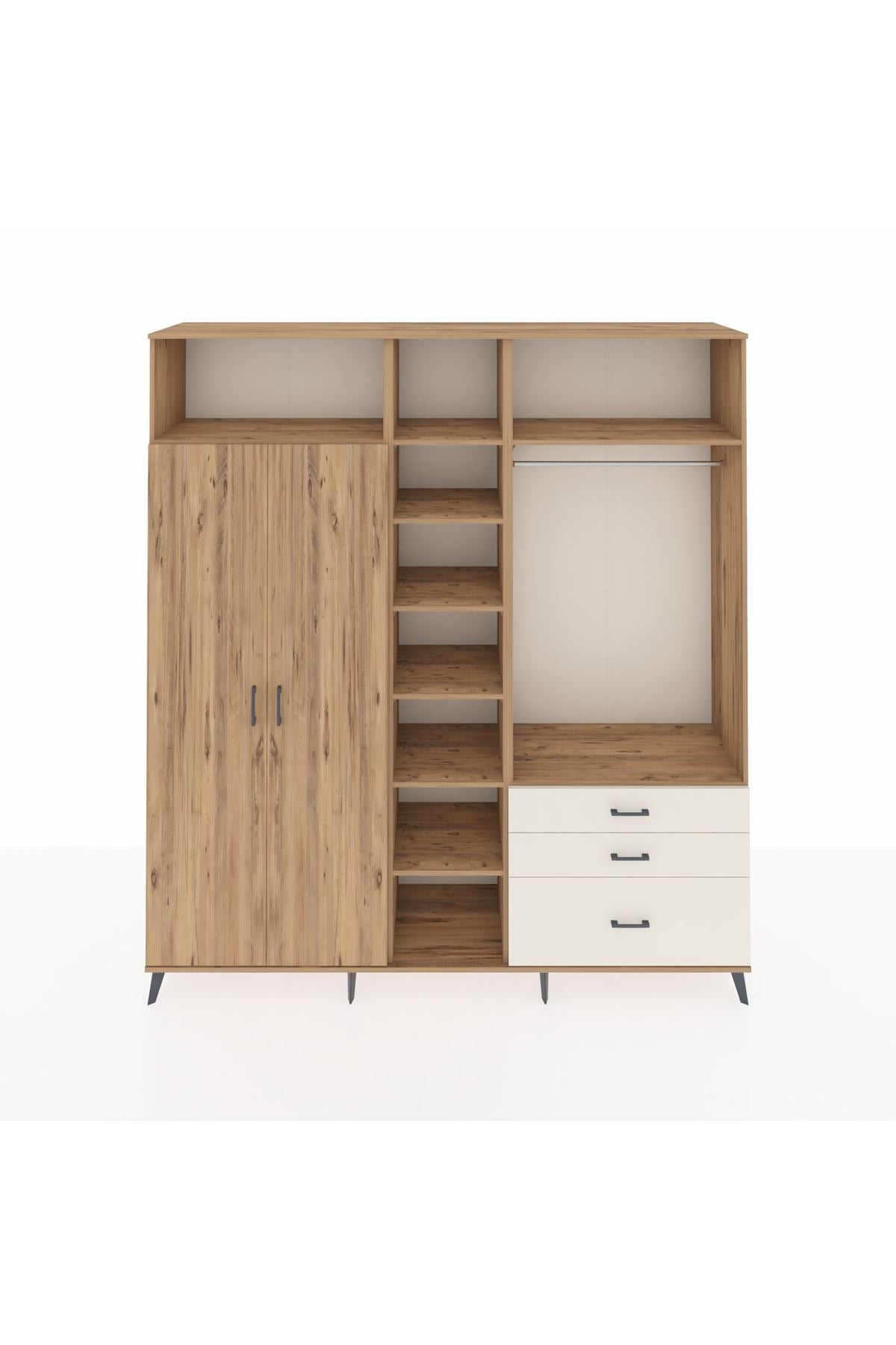 Hyperion Dolap 9 Raflı 3 Çekmeceli 2 Askılı 220x44x243 Çam-Çam/Aytaşı