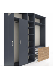 Hyperion Dolap 9 Raflı 3 Çekmeceli 2 Askılı 220x44x243 Antrasit-Antrasit/Çam