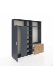 Hyperion Dolap 9 Raflı 3 Çekmeceli 2 Askılı 220x44x243 Antrasit-Antrasit/Çam