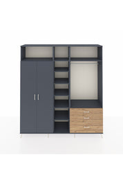 Hyperion Dolap 9 Raflı 3 Çekmeceli 2 Askılı 220x44x243 Antrasit-Antrasit/Çam