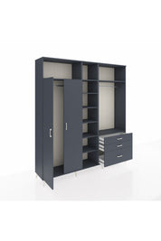 Hyperion Dolap 9 Raflı 3 Çekmeceli 2 Askılı 220x44x243 Antrasit-Antrasit/Antrasit