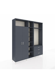 Hyperion Dolap 9 Raflı 3 Çekmeceli 2 Askılı 220x44x243 Antrasit-Antrasit/Antrasit