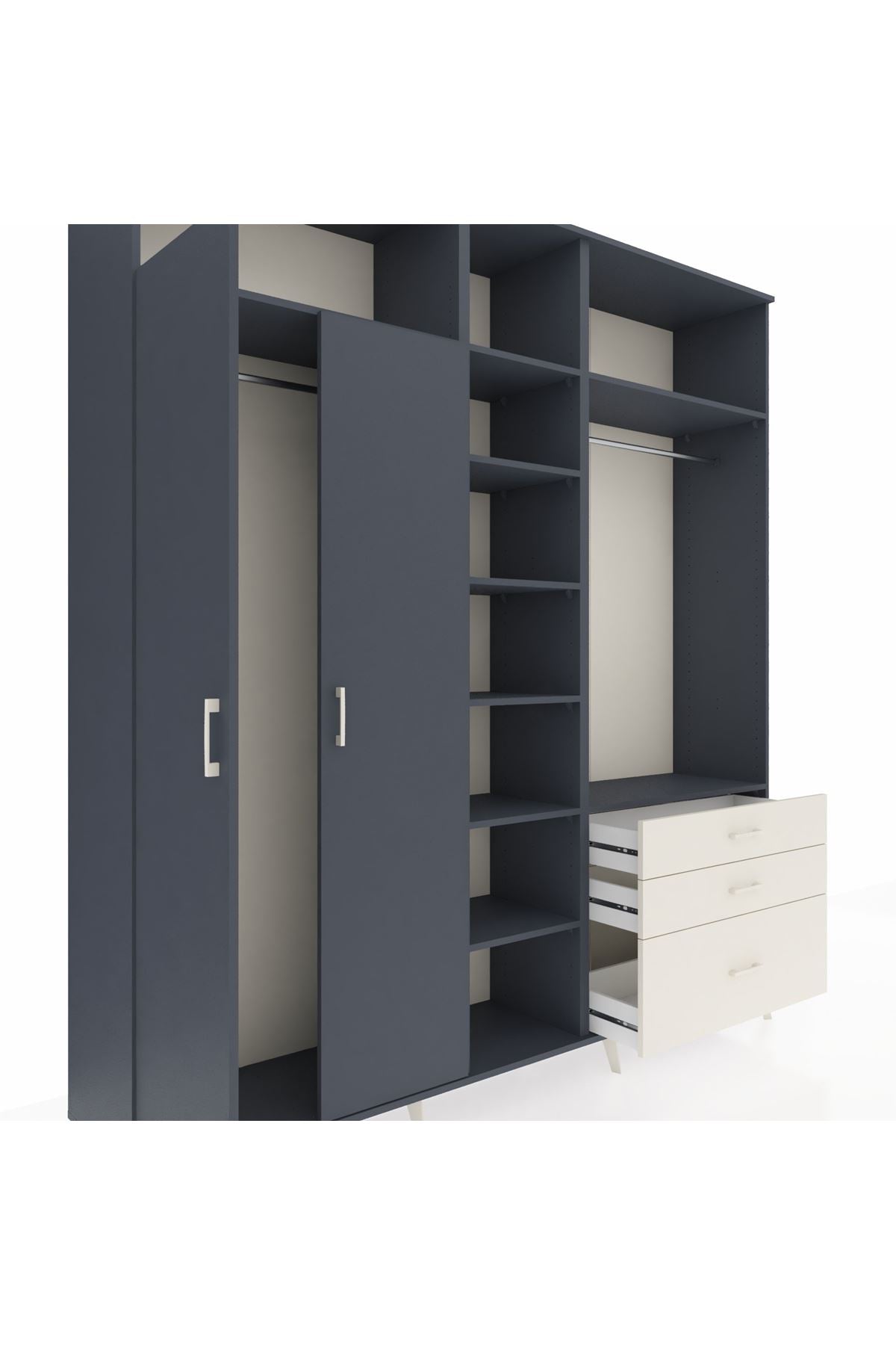 Hyperion Dolap 9 Raflı 3 Çekmeceli 2 Askılı 220x44x243 Antrasit-Antrasit/Aytaşı