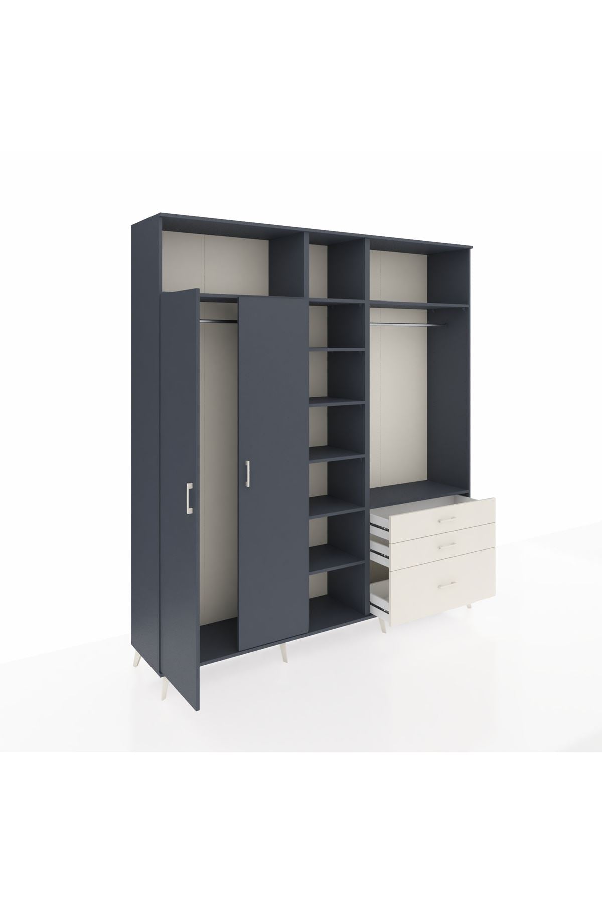 Hyperion Dolap 9 Raflı 3 Çekmeceli 2 Askılı 220x44x243 Antrasit-Antrasit/Aytaşı