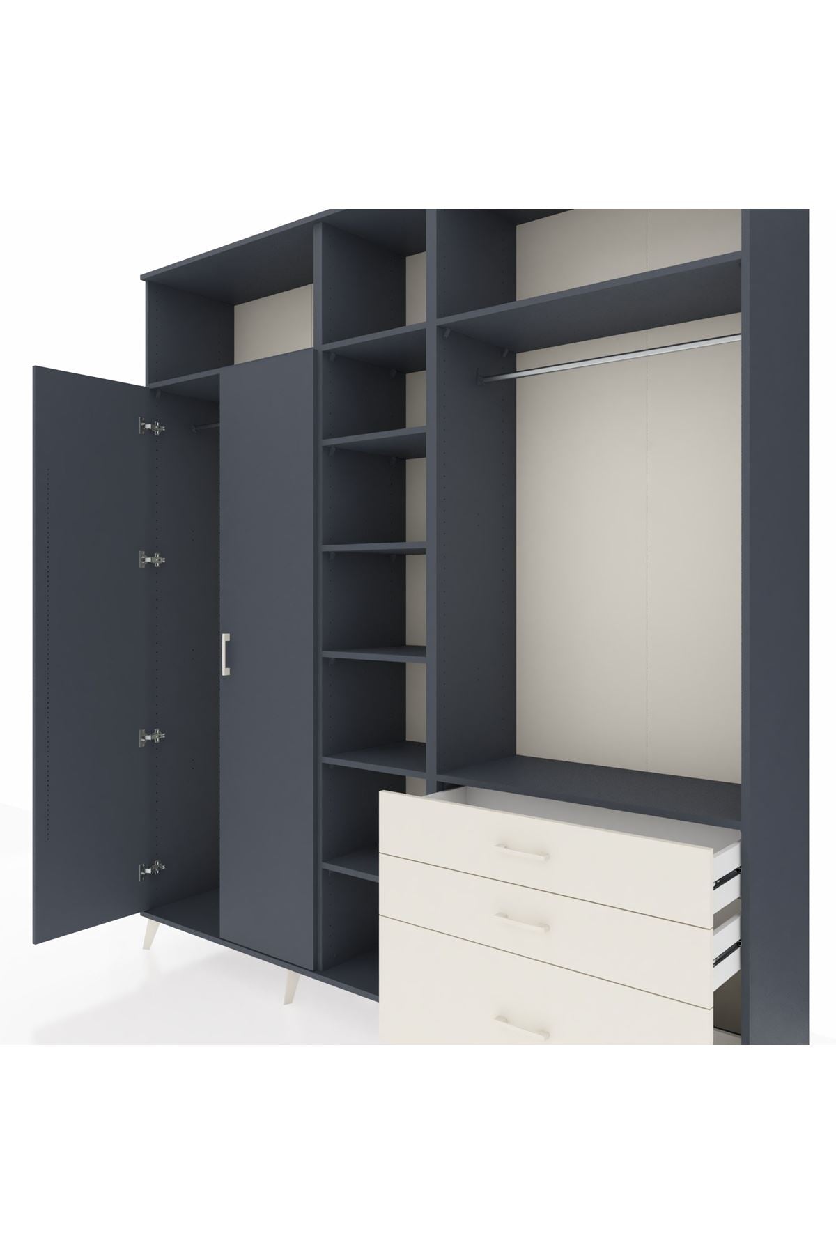 Hyperion Dolap 9 Raflı 3 Çekmeceli 2 Askılı 220x44x243 Antrasit-Antrasit/Aytaşı