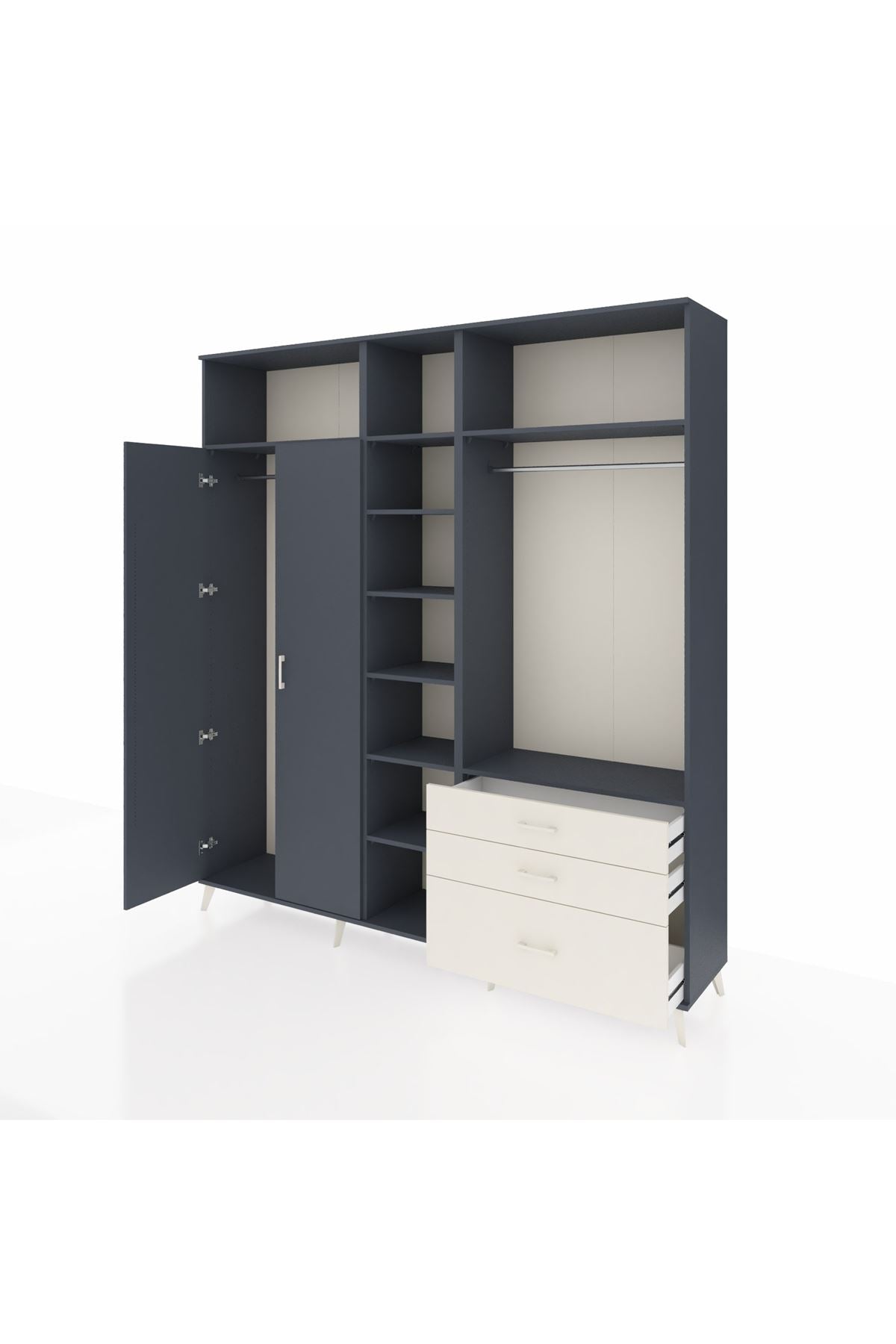 Hyperion Dolap 9 Raflı 3 Çekmeceli 2 Askılı 220x44x243 Antrasit-Antrasit/Aytaşı