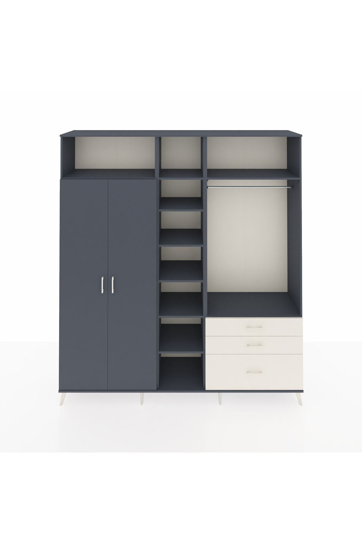 Hyperion Dolap 9 Raflı 3 Çekmeceli 2 Askılı 220x44x243 Antrasit-Antrasit/Aytaşı