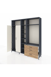 Hyperion Dolap 9 Raflı 3 Çekmeceli 2 Askılı 220x44x243 Antrasit-Aytaşı/Çam