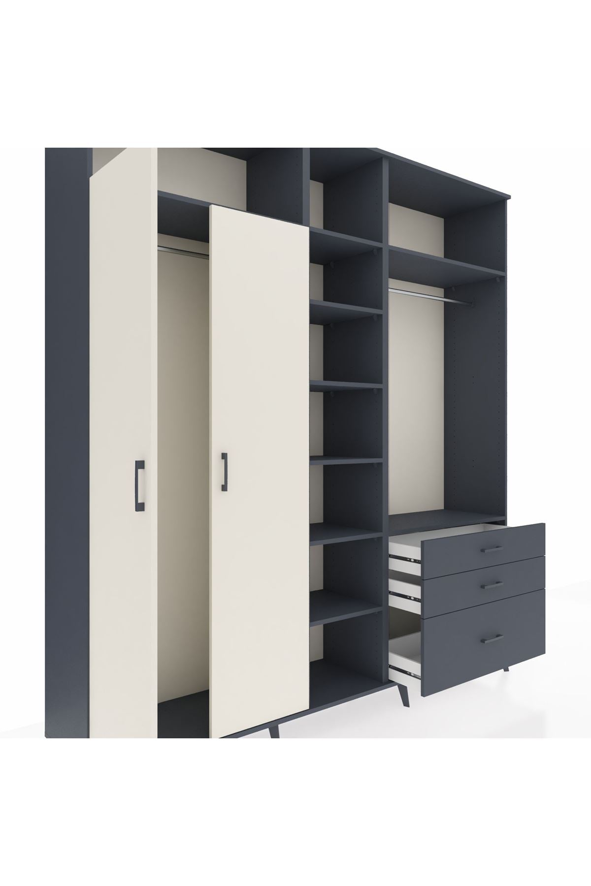 Hyperion Dolap 9 Raflı 3 Çekmeceli 2 Askılı 220x44x243 Antrasit-Aytaşı/Antrasit