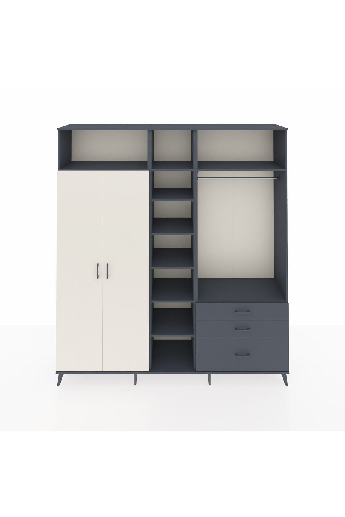 Hyperion Dolap 9 Raflı 3 Çekmeceli 2 Askılı 220x44x243 Antrasit-Aytaşı/Antrasit