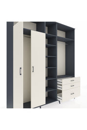 Hyperion Dolap 9 Raflı 3 Çekmeceli 2 Askılı 220x44x243 Antrasit-Aytaşı/Aytaşı