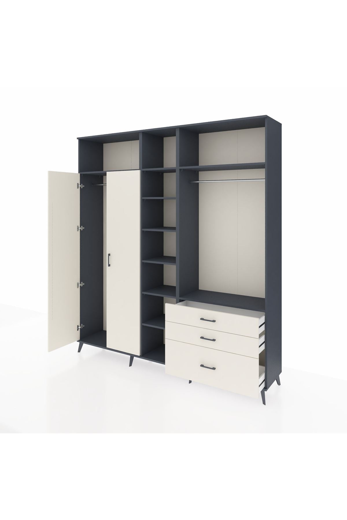 Hyperion Dolap 9 Raflı 3 Çekmeceli 2 Askılı 220x44x243 Antrasit-Aytaşı/Aytaşı