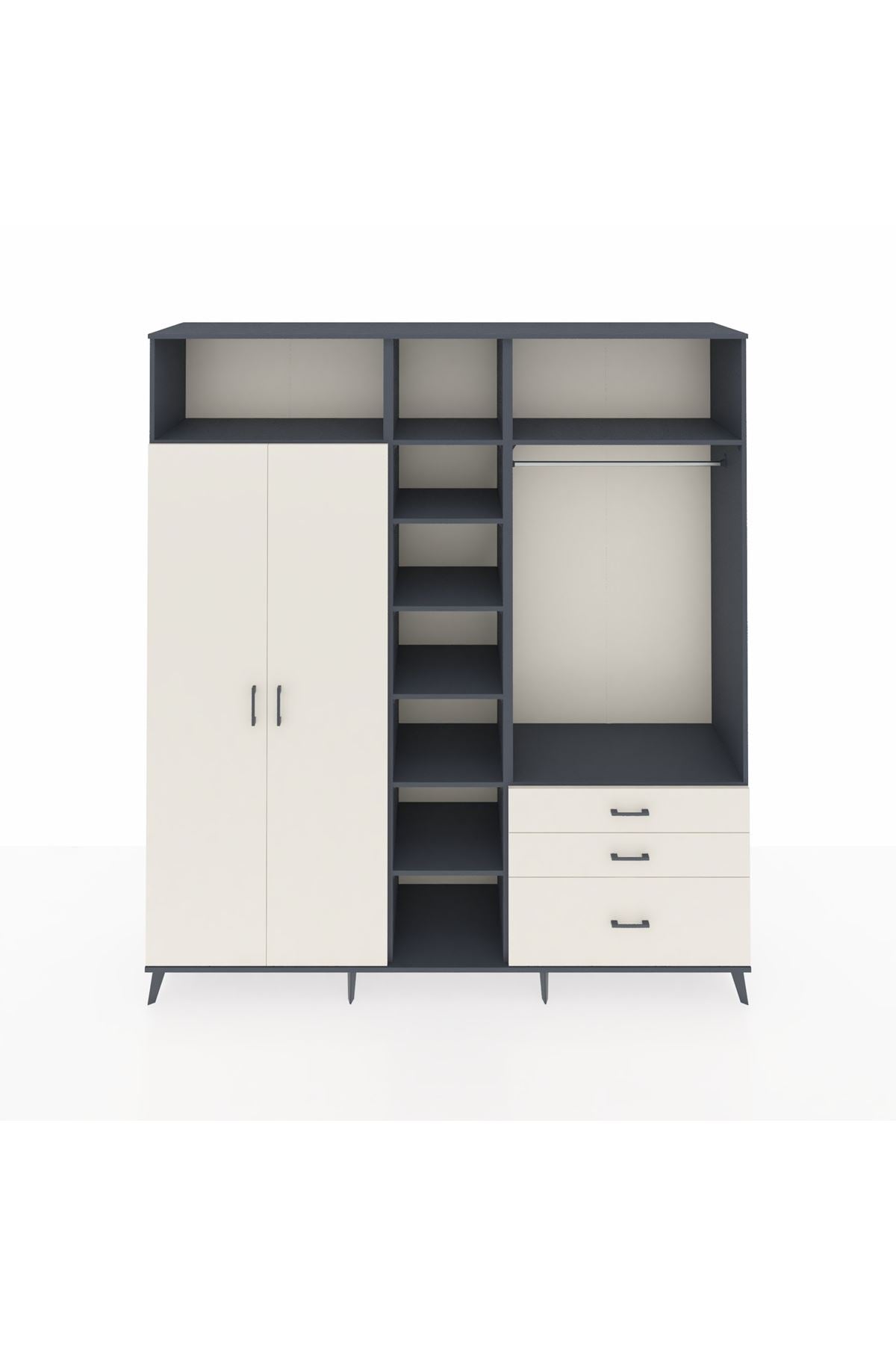 Hyperion Dolap 9 Raflı 3 Çekmeceli 2 Askılı 220x44x243 Antrasit-Aytaşı/Aytaşı