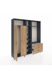 Hyperion Dolap 9 Raflı 3 Çekmeceli 2 Askılı 220x44x243 Antrasit-Çam/Çam