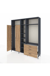 Hyperion Dolap 9 Raflı 3 Çekmeceli 2 Askılı 220x44x243 Antrasit-Çam/Çam