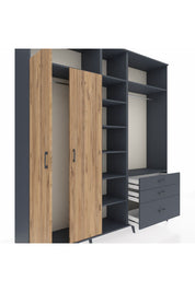 Hyperion Dolap 9 Raflı 3 Çekmeceli 2 Askılı 220x44x243 Antrasit-Çam/Antrasit