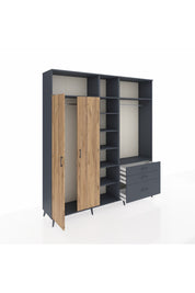 Hyperion Dolap 9 Raflı 3 Çekmeceli 2 Askılı 220x44x243 Antrasit-Çam/Antrasit