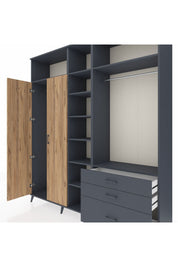 Hyperion Dolap 9 Raflı 3 Çekmeceli 2 Askılı 220x44x243 Antrasit-Çam/Antrasit