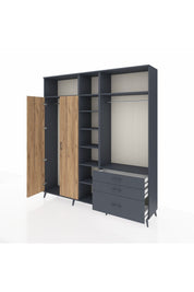 Hyperion Dolap 9 Raflı 3 Çekmeceli 2 Askılı 220x44x243 Antrasit-Çam/Antrasit