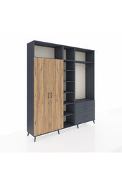 Hyperion Dolap 9 Raflı 3 Çekmeceli 2 Askılı 220x44x243 Antrasit-Çam/Antrasit