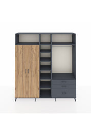 Hyperion Dolap 9 Raflı 3 Çekmeceli 2 Askılı 220x44x243 Antrasit-Çam/Antrasit