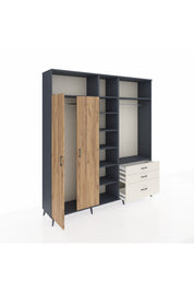 Hyperion Dolap 9 Raflı 3 Çekmeceli 2 Askılı 220x44x243 Antrasit-Çam/Aytaşı