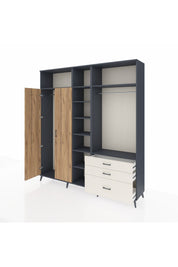 Hyperion Dolap 9 Raflı 3 Çekmeceli 2 Askılı 220x44x243 Antrasit-Çam/Aytaşı