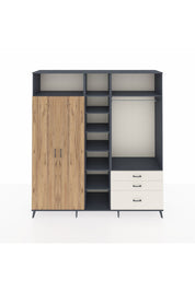 Hyperion Dolap 9 Raflı 3 Çekmeceli 2 Askılı 220x44x243 Antrasit-Çam/Aytaşı