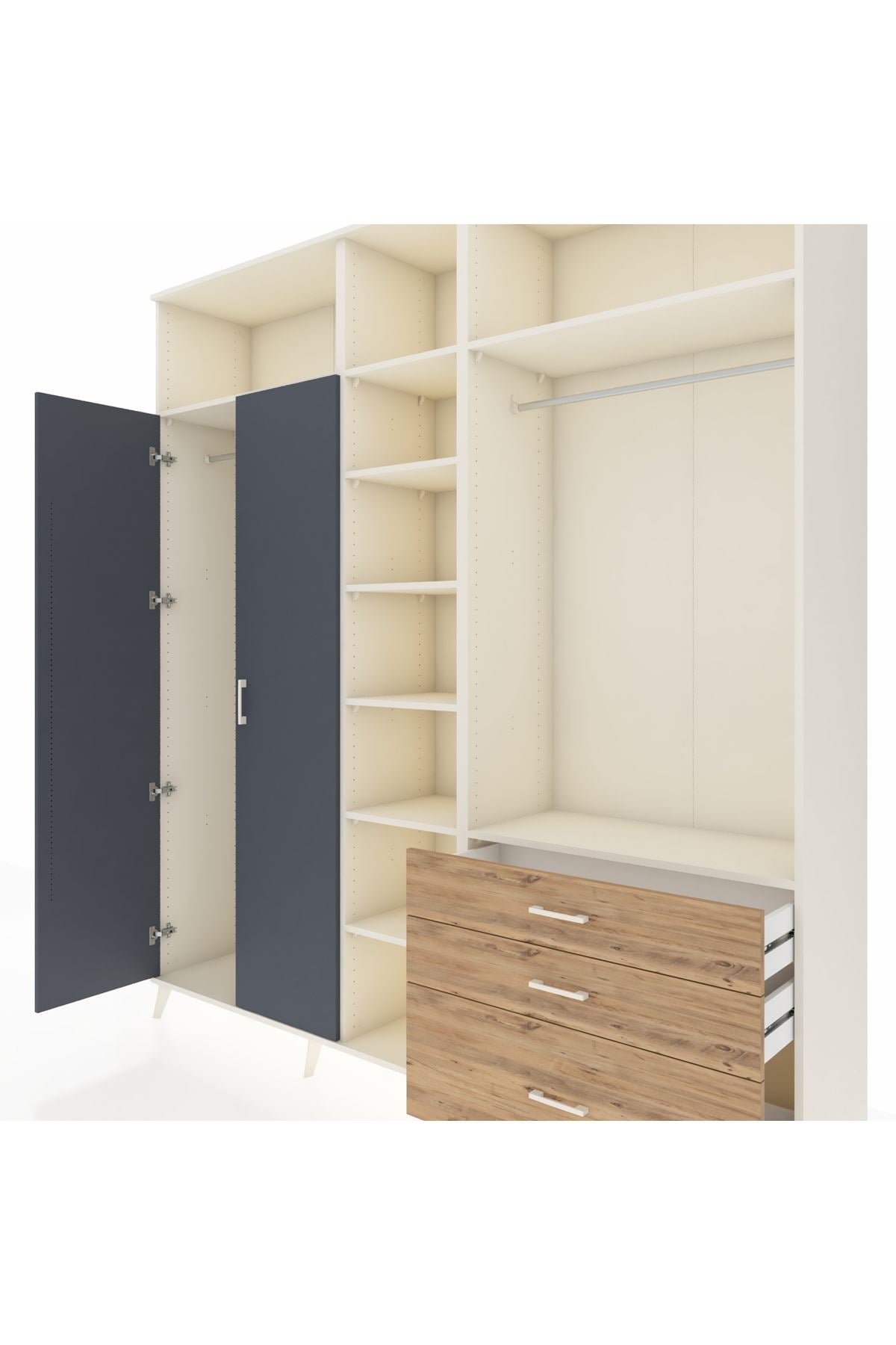 Hyperion Dolap 9 Raflı 3 Çekmeceli 2 Askılı 220x44x243 Aytaşı-Antrasit/Çam