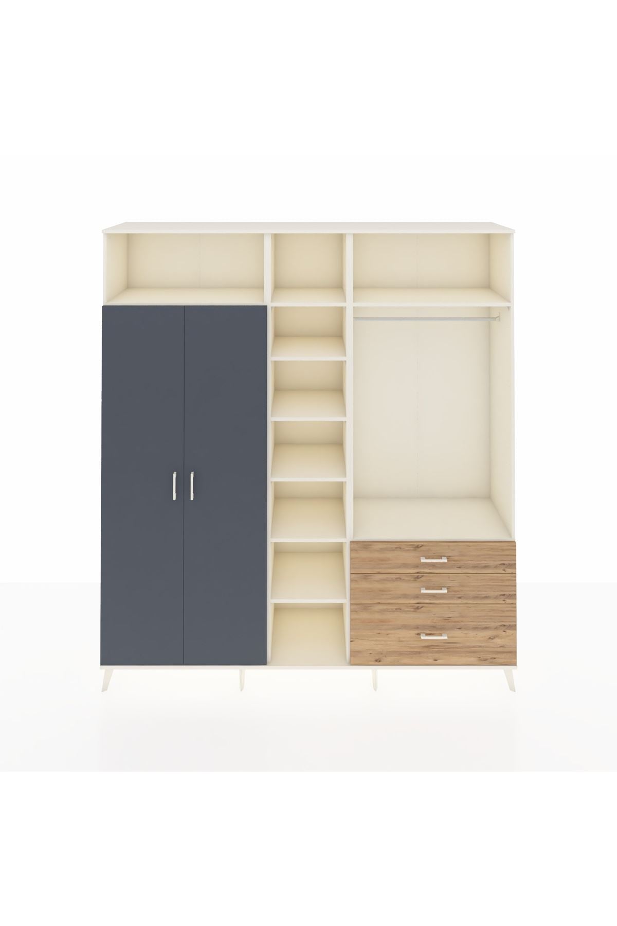 Hyperion Dolap 9 Raflı 3 Çekmeceli 2 Askılı 220x44x243 Aytaşı-Antrasit/Çam