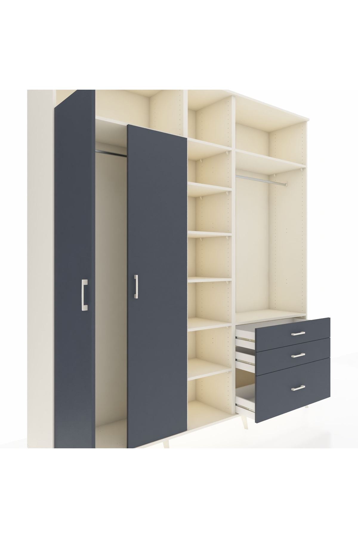 Hyperion Dolap 9 Raflı 3 Çekmeceli 2 Askılı 220x44x243 Aytaşı-Antrasit/Antrasit