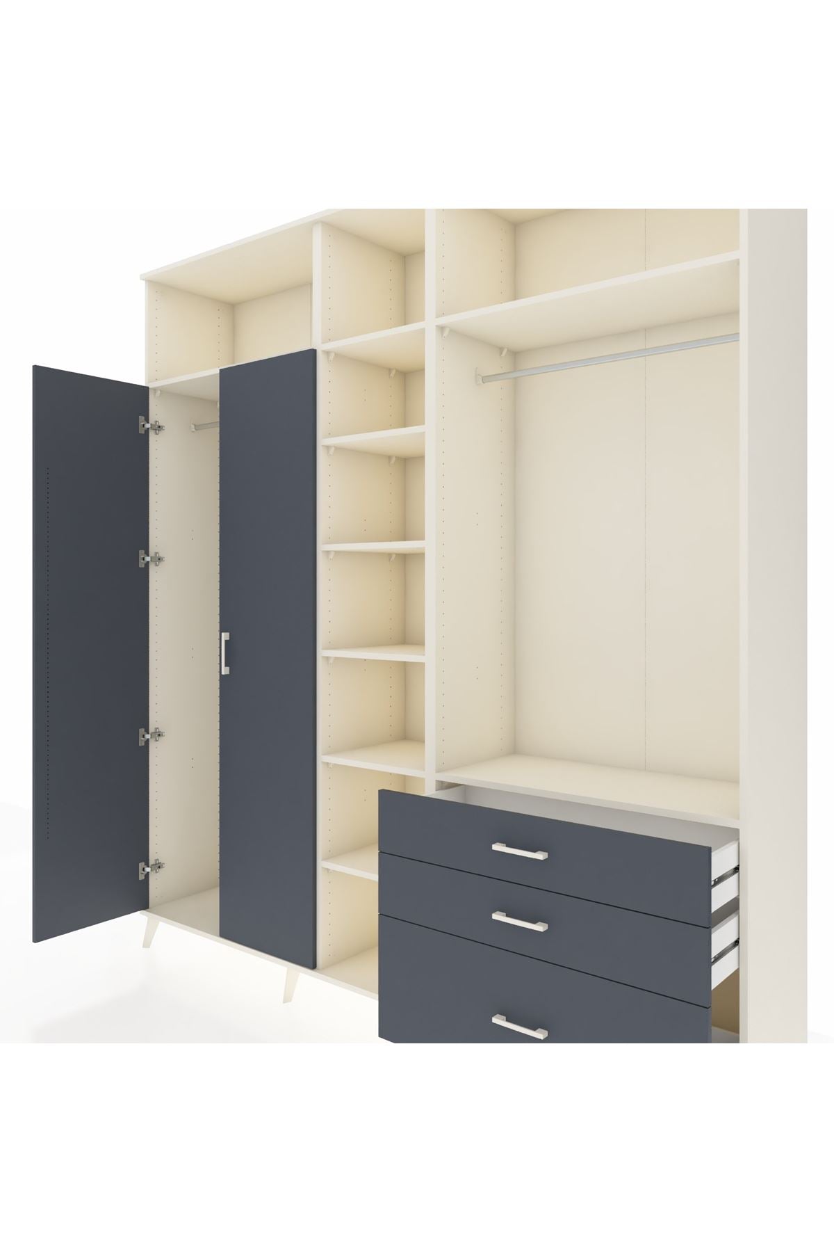 Hyperion Dolap 9 Raflı 3 Çekmeceli 2 Askılı 220x44x243 Aytaşı-Antrasit/Antrasit