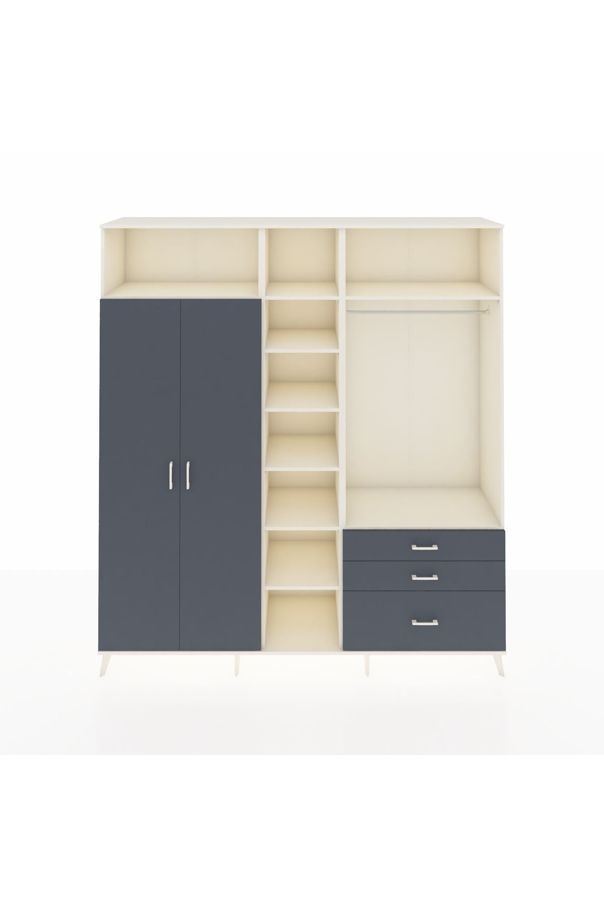 Hyperion Dolap 9 Raflı 3 Çekmeceli 2 Askılı 220x44x243 Aytaşı-Antrasit/Antrasit