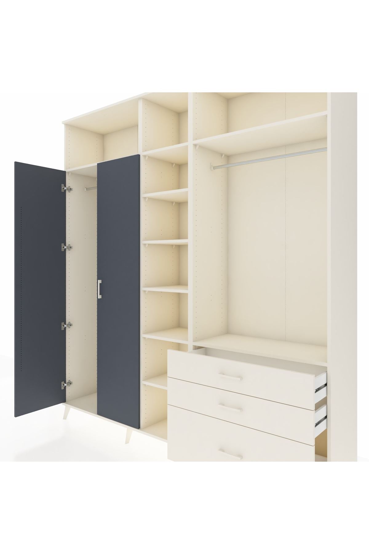 Hyperion Dolap 9 Raflı 3 Çekmeceli 2 Askılı 220x44x243 Aytaşı-Antrasit/Aytaşı