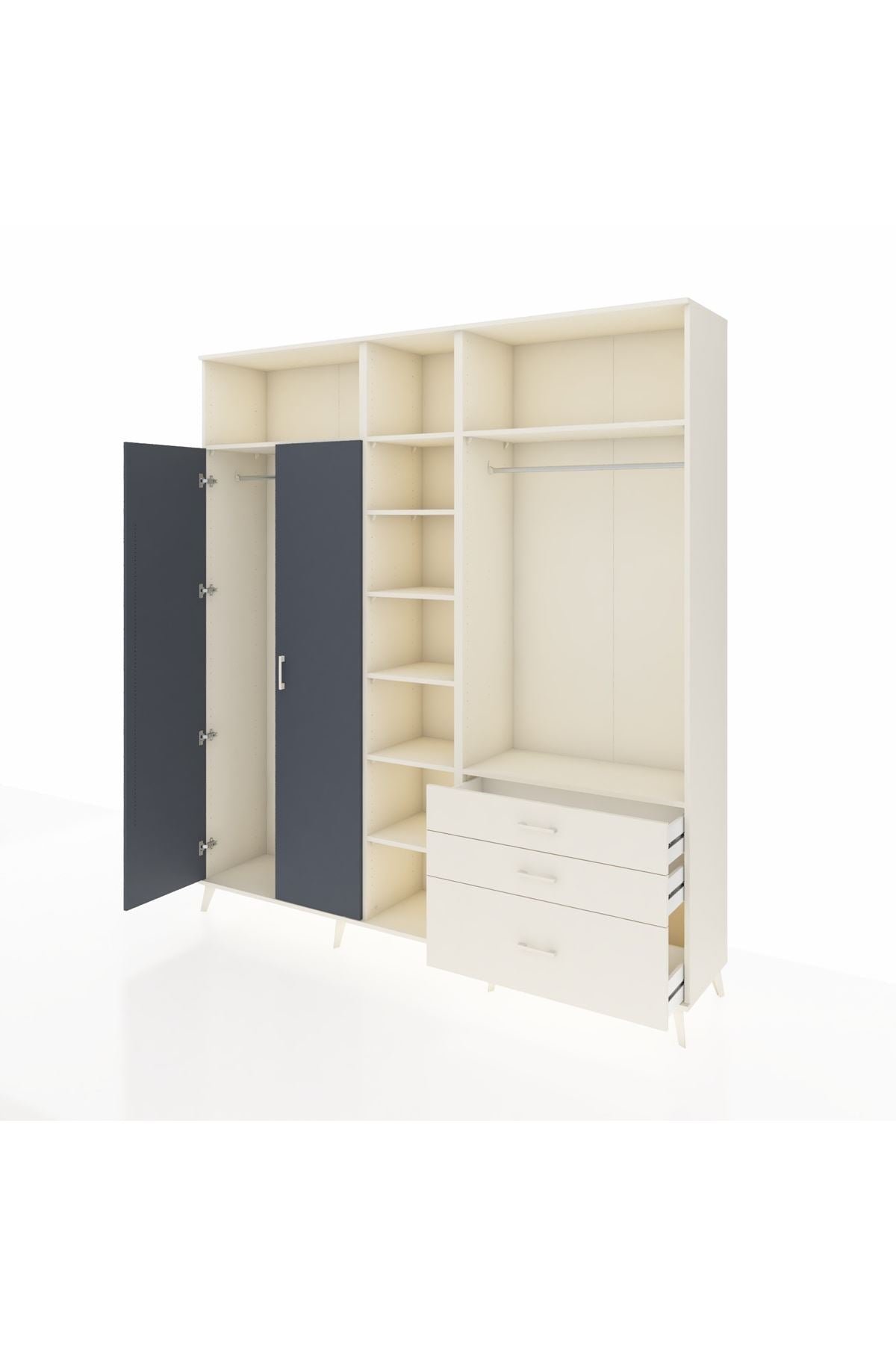 Hyperion Dolap 9 Raflı 3 Çekmeceli 2 Askılı 220x44x243 Aytaşı-Antrasit/Aytaşı