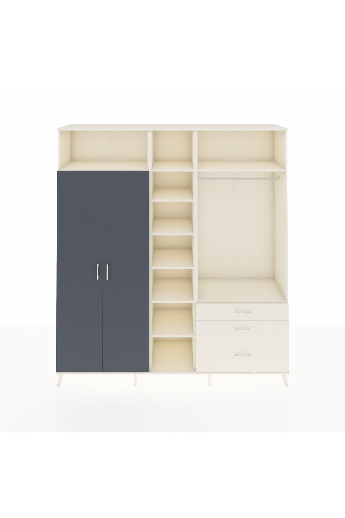 Hyperion Dolap 9 Raflı 3 Çekmeceli 2 Askılı 220x44x243 Aytaşı-Antrasit/Aytaşı