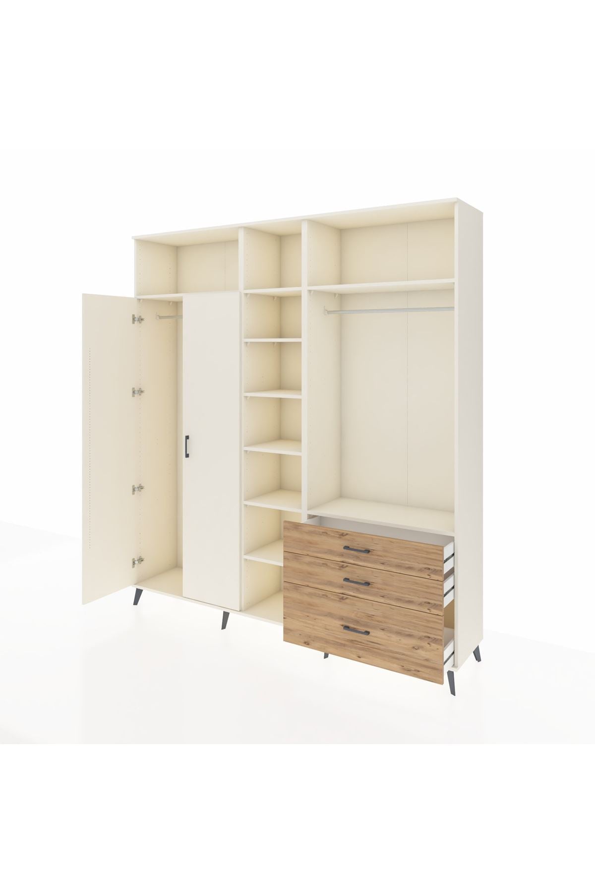 Hyperion Dolap 9 Raflı 3 Çekmeceli 2 Askılı 220x44x243 Aytaşı-Aytaşı/Çam