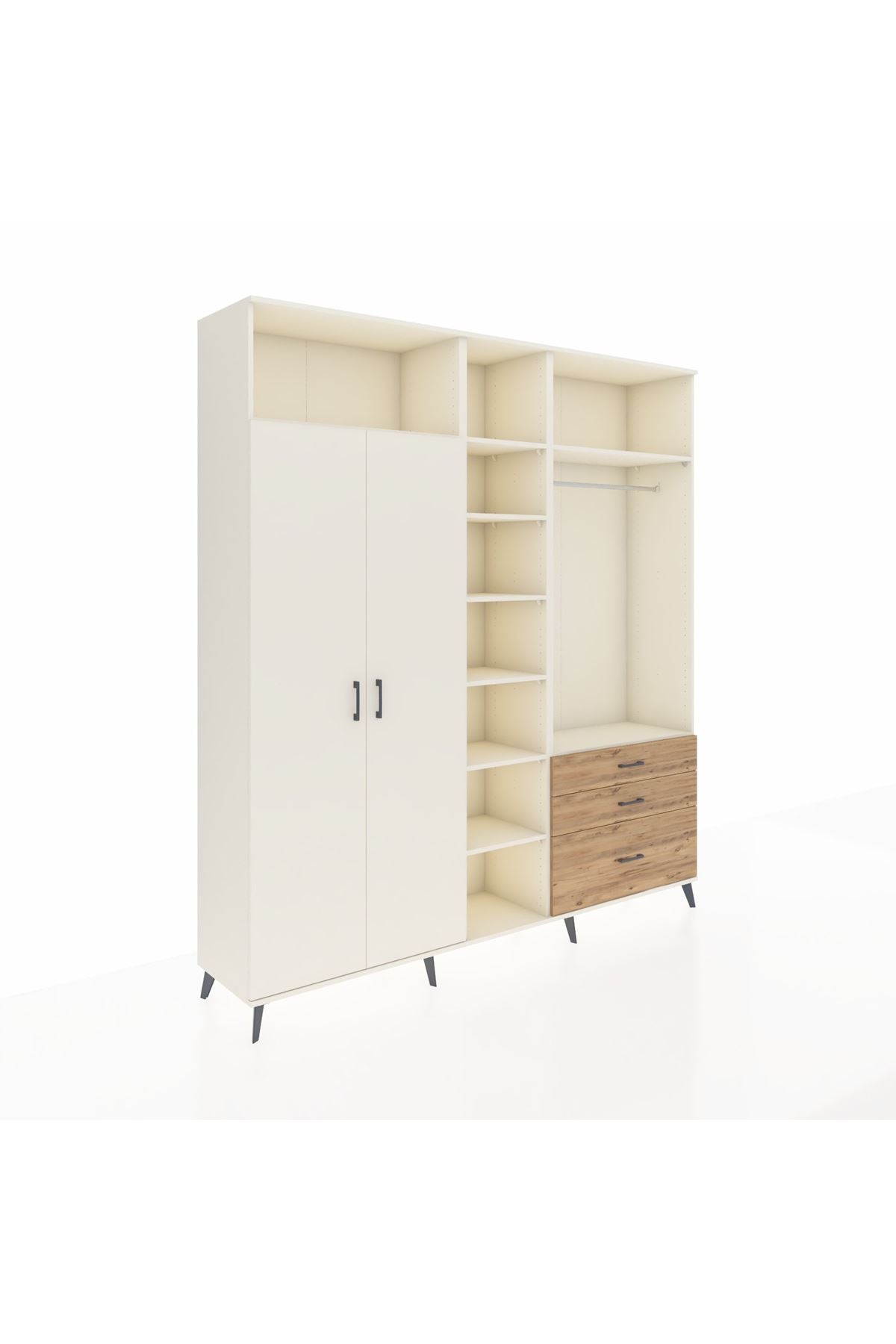 Hyperion Dolap 9 Raflı 3 Çekmeceli 2 Askılı 220x44x243 Aytaşı-Aytaşı/Çam