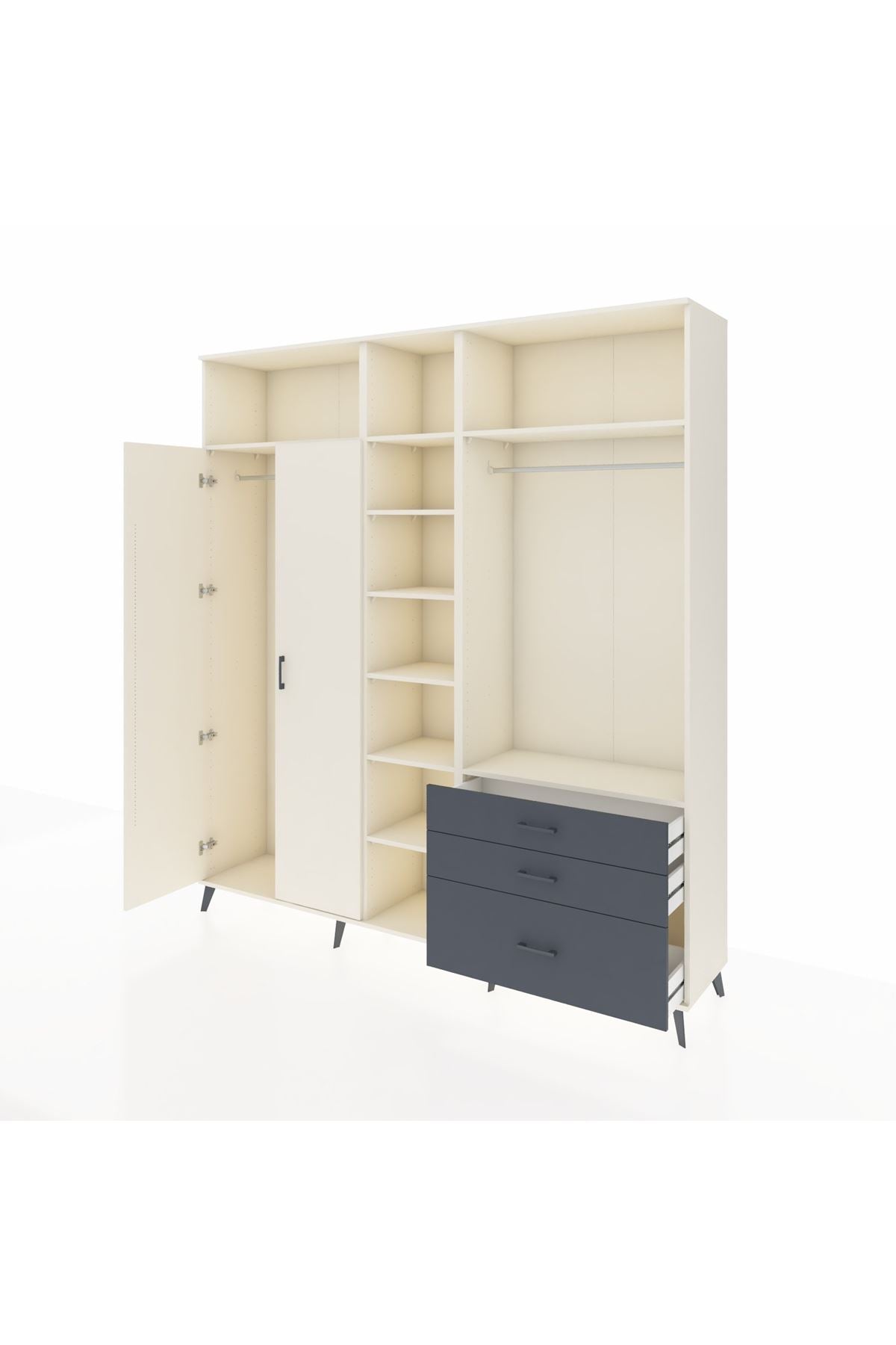 Hyperion Dolap 9 Raflı 3 Çekmeceli 2 Askılı 220x44x243 Aytaşı-Aytaşı/Antrasit