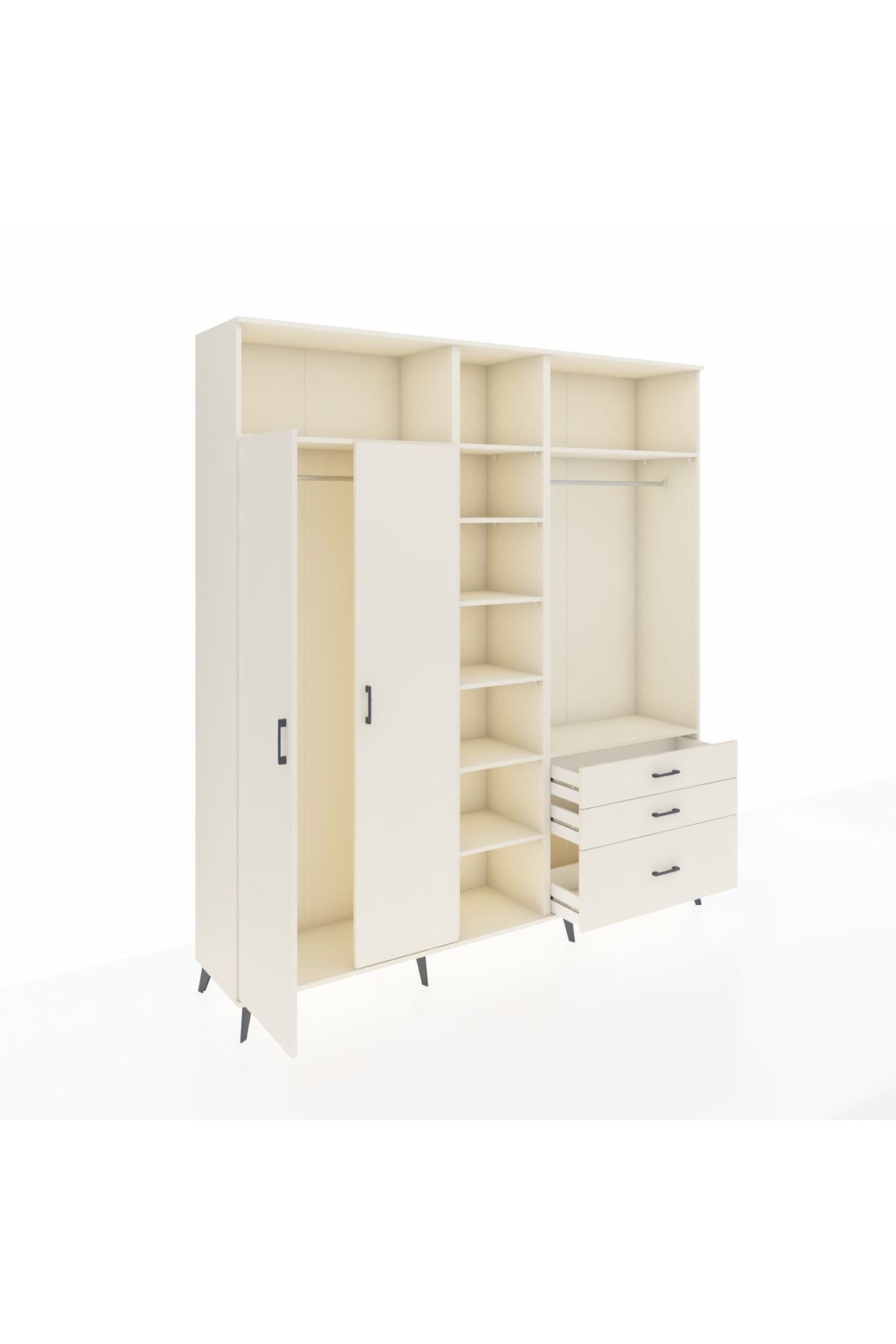 Hyperion Dolap 9 Raflı 3 Çekmeceli 2 Askılı 220x44x243 Aytaşı-Aytaşı/Aytaşı