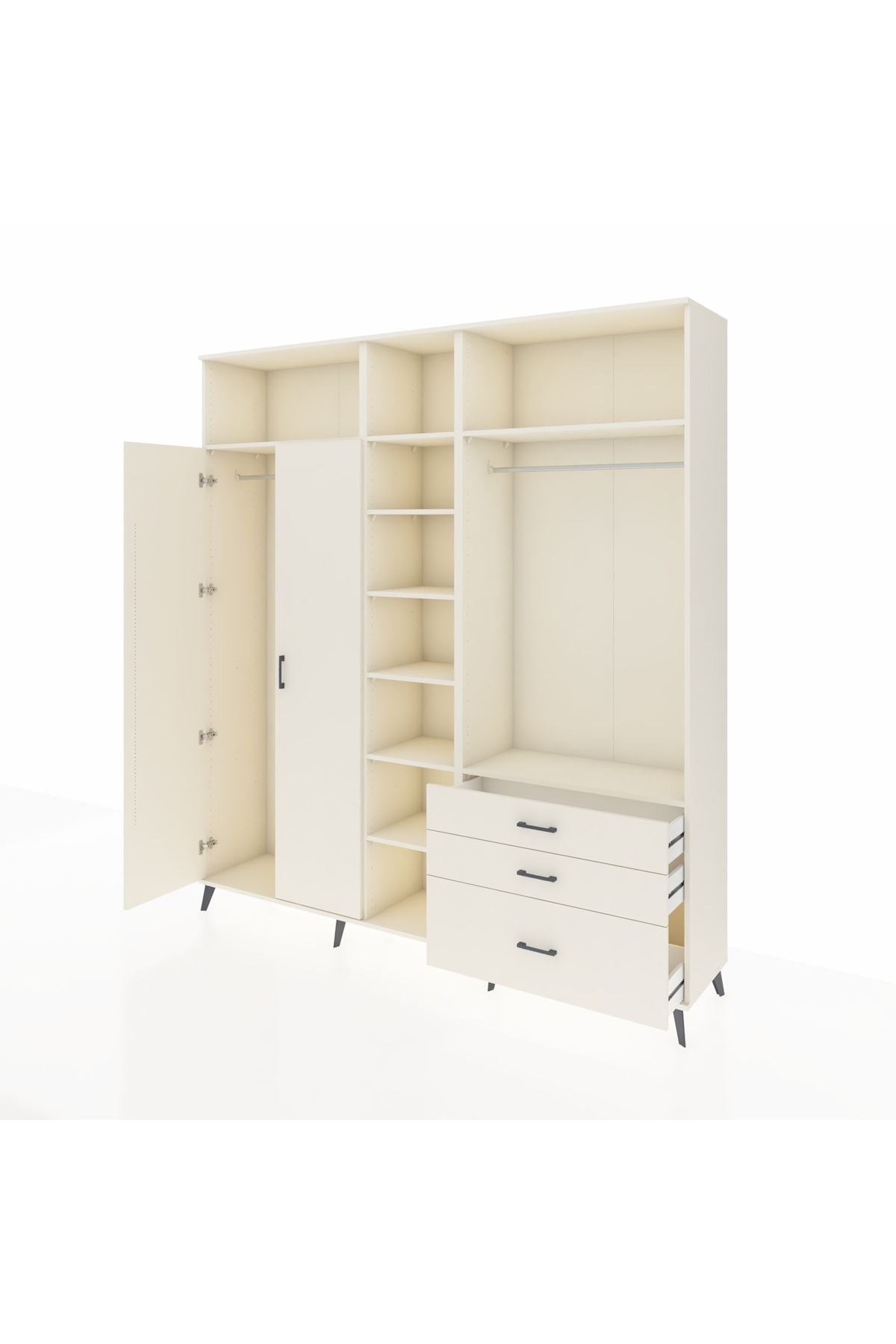 Hyperion Dolap 9 Raflı 3 Çekmeceli 2 Askılı 220x44x243 Aytaşı-Aytaşı/Aytaşı