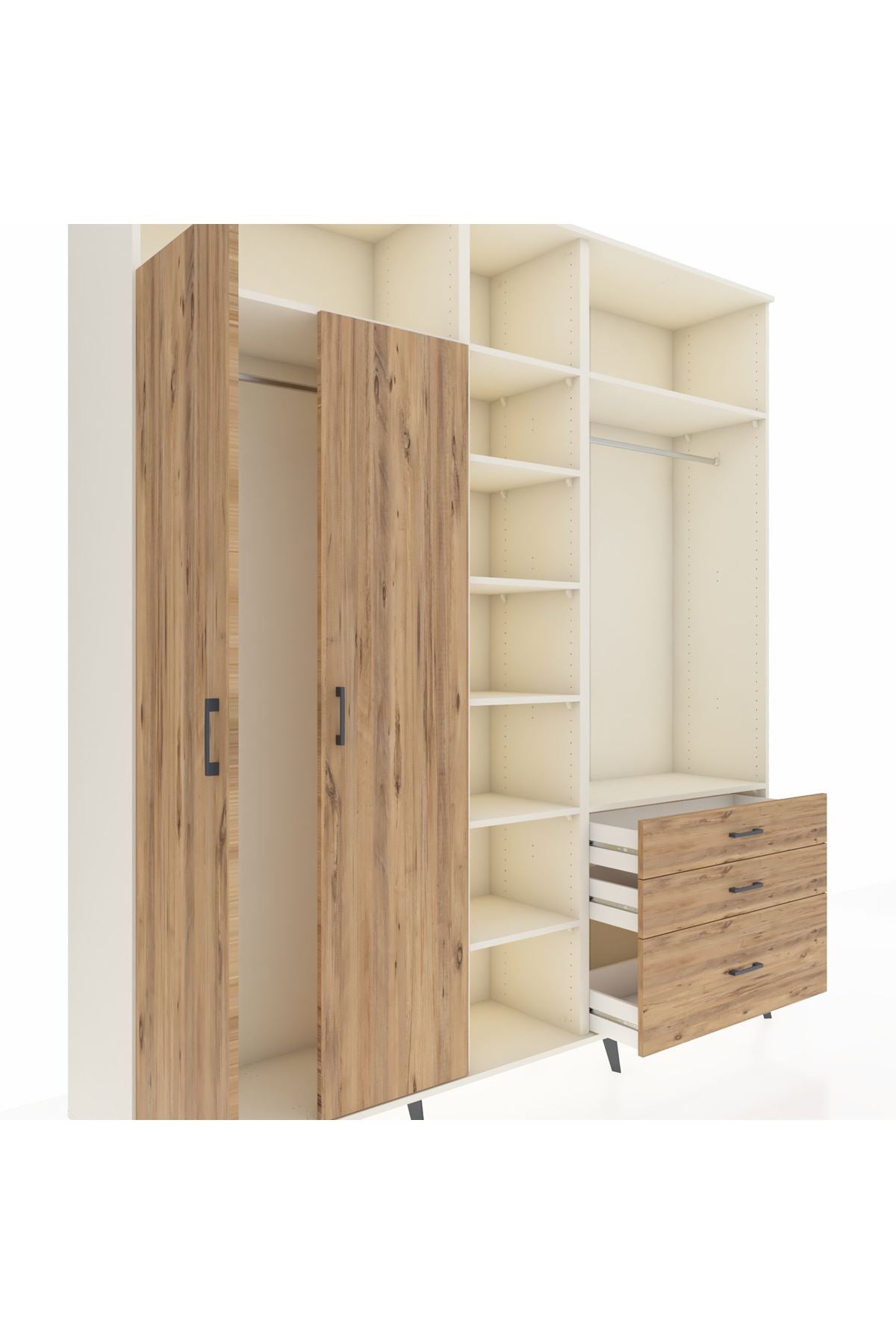 Hyperion Dolap 9 Raflı 3 Çekmeceli 2 Askılı 220x44x243 Aytaşı-Çam/Çam