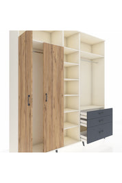 Hyperion Dolap 9 Raflı 3 Çekmeceli 2 Askılı 220x44x243 Aytaşı-Çam/Antrasit