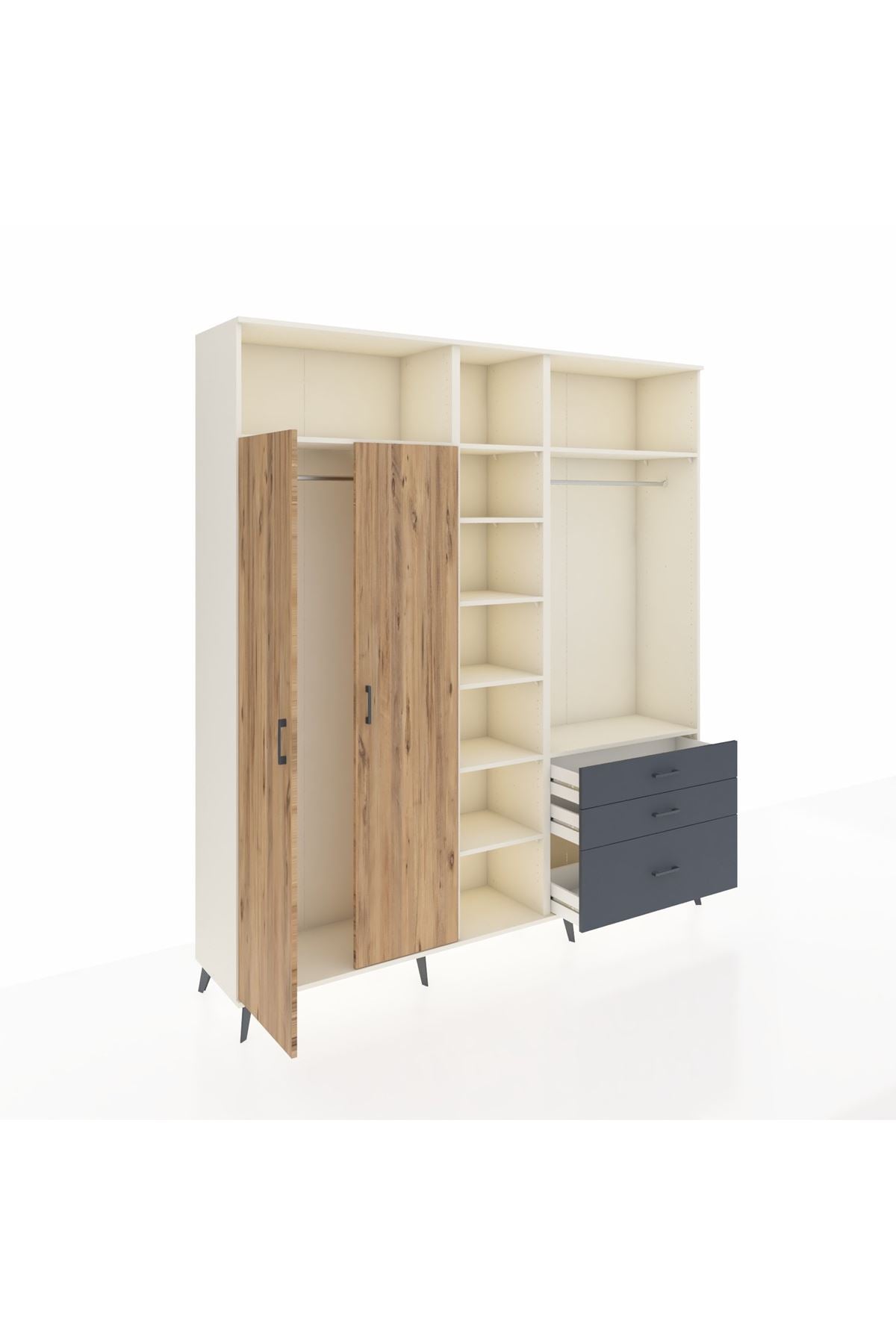 Hyperion Dolap 9 Raflı 3 Çekmeceli 2 Askılı 220x44x243 Aytaşı-Çam/Antrasit