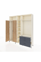 Hyperion Dolap 9 Raflı 3 Çekmeceli 2 Askılı 220x44x243 Aytaşı-Çam/Antrasit