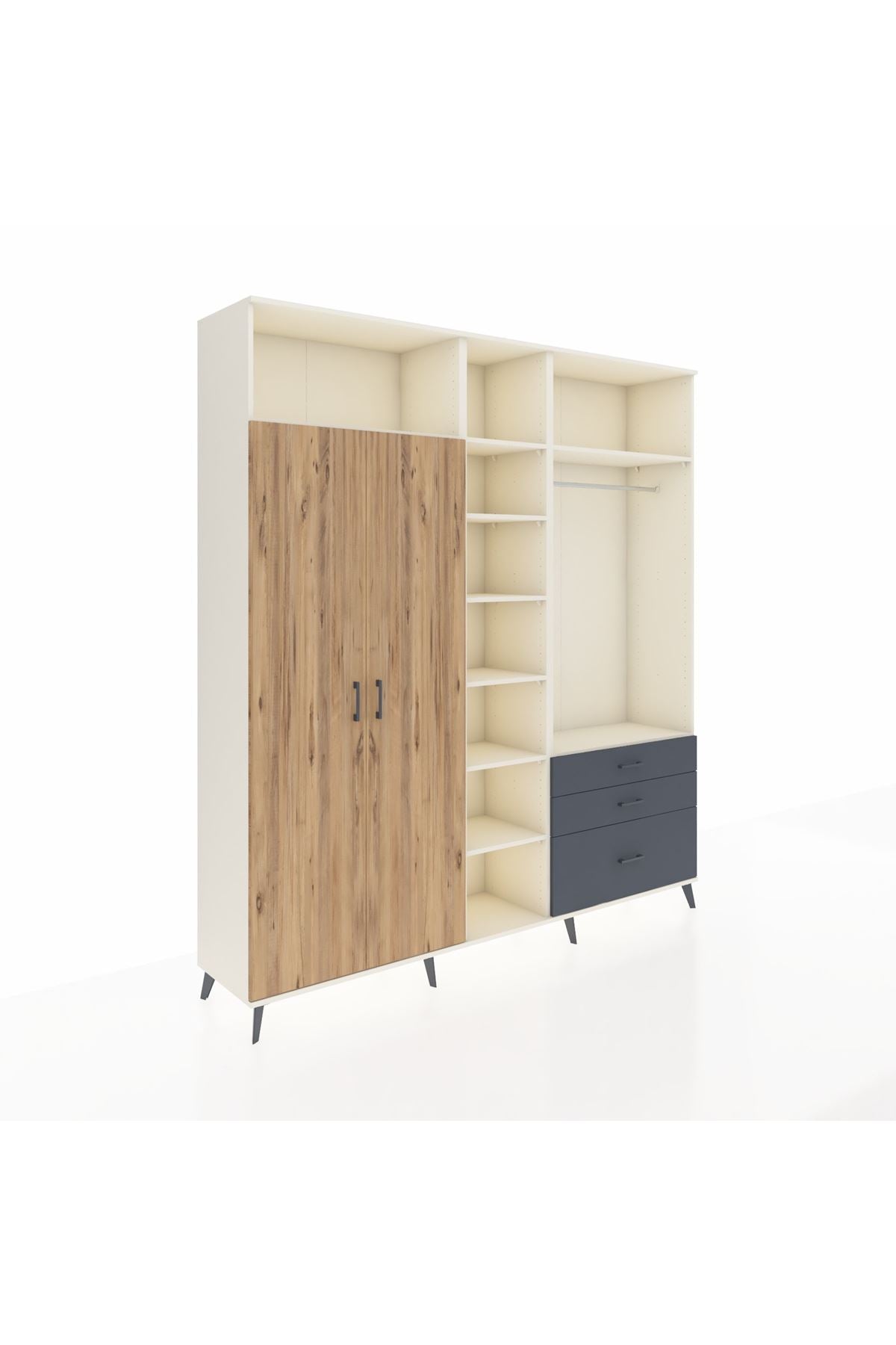 Hyperion Dolap 9 Raflı 3 Çekmeceli 2 Askılı 220x44x243 Aytaşı-Çam/Antrasit