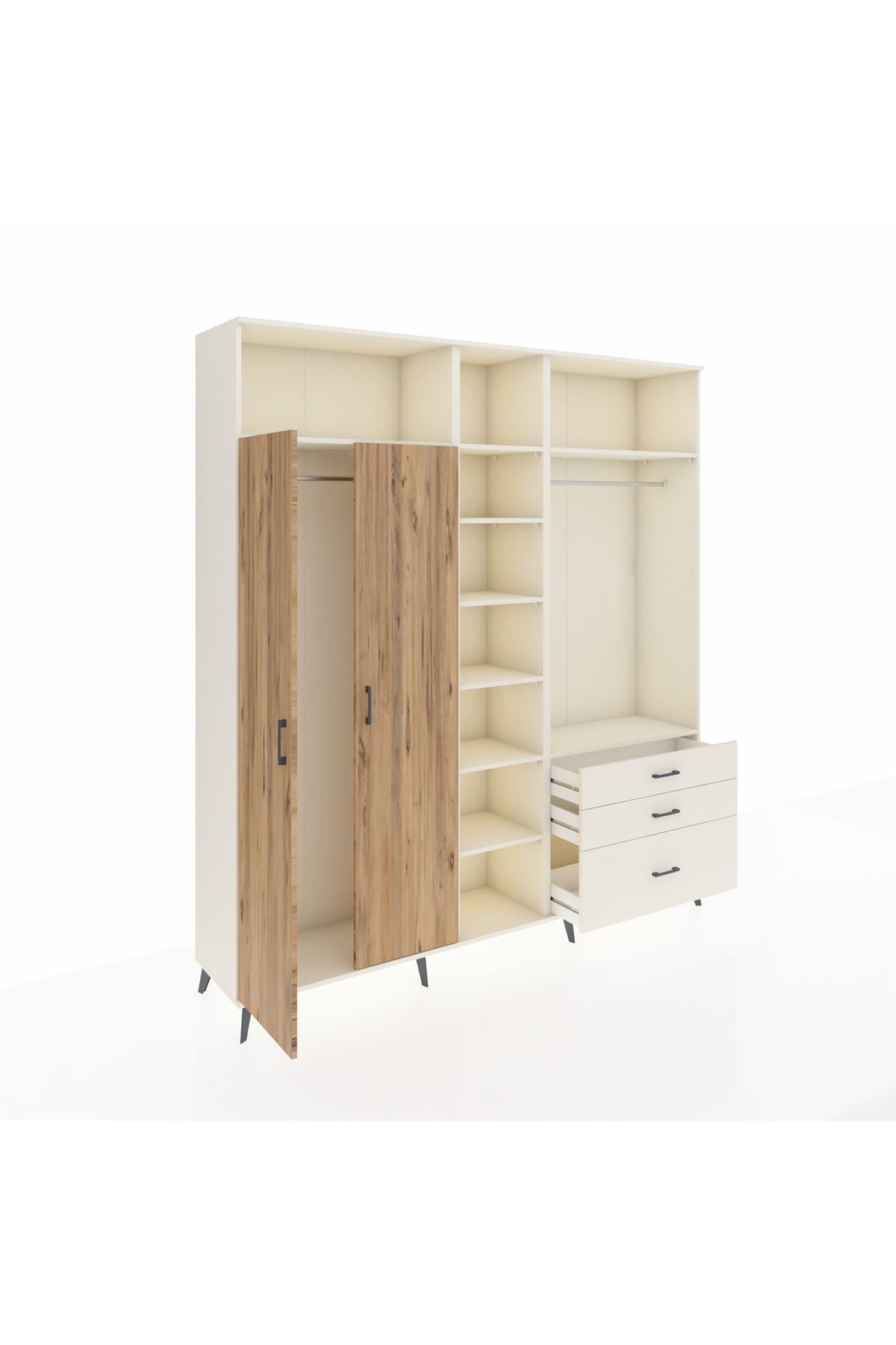 Hyperion Dolap 9 Raflı 3 Çekmeceli 2 Askılı 220x44x243 Aytaşı-Çam/Aytaşı